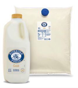 Riverina Fresh gold milk available in 2 litres and 10 litres